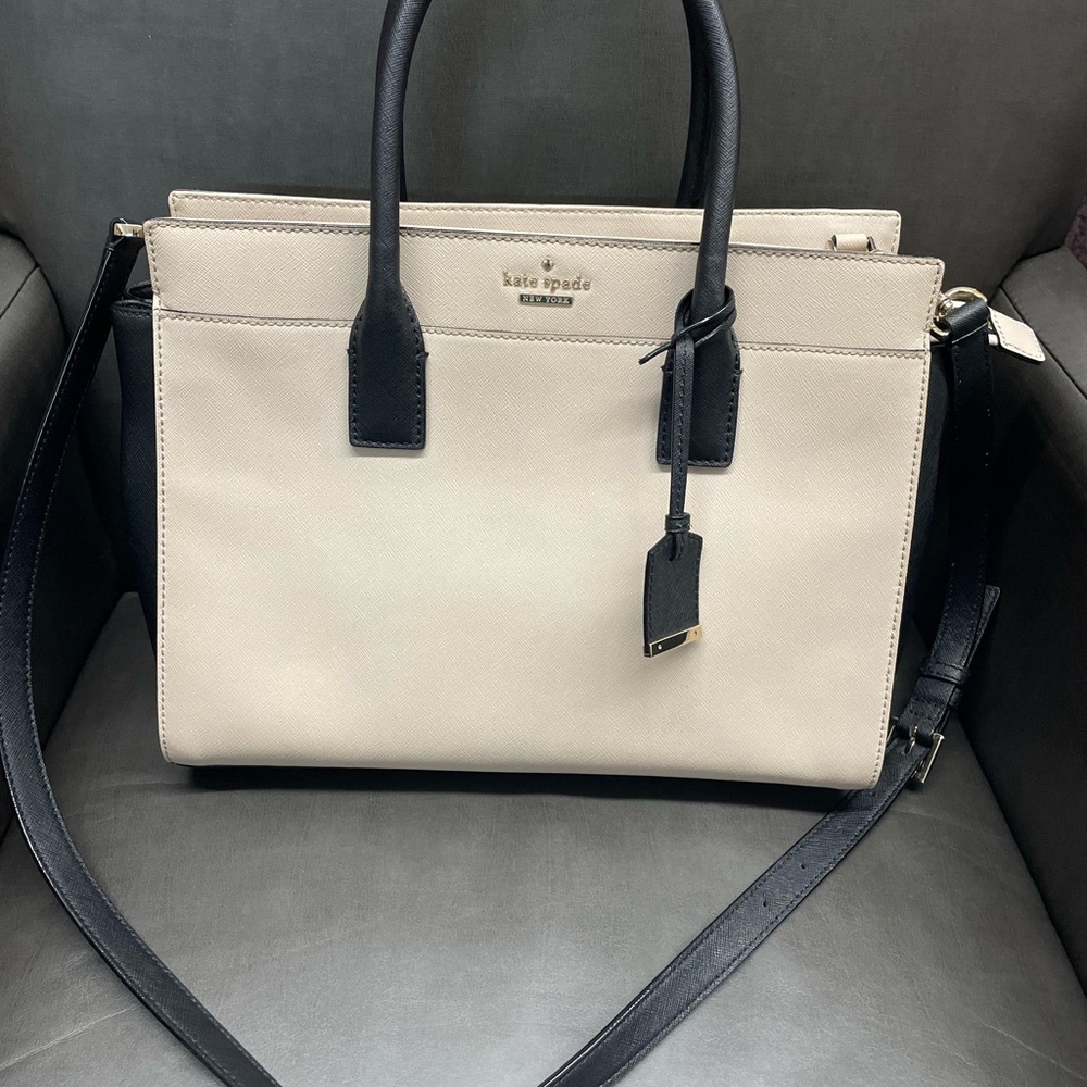 Kate Spade Cream and Navy Shoulder Bag with Detachable Strap